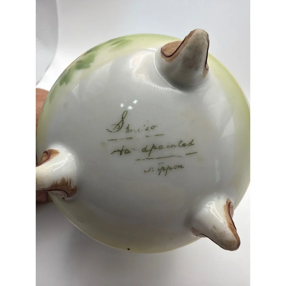 Antique Nippon Hand Painted Porcelain Tripod Vase Landscape Moriage 4 Inch